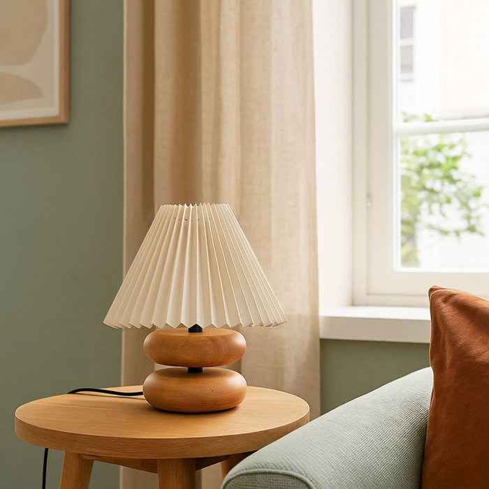 Opviq Lámpara de Mesa de Madera Crema y Roble